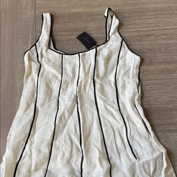 Massimo Dutti Women Linen Blend Two-Tone Strappy Dress in White Black Trim L Nwt - Picture 7 of 8